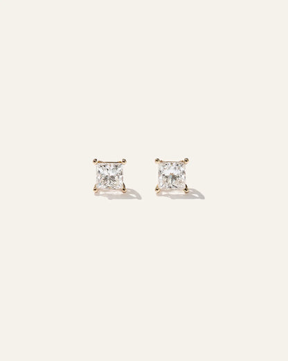 14K Gold Lab Grown Diamond Princess Solitaire Studs - 2ctw - US 4032