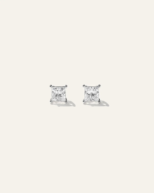 14K Gold Lab Grown Diamond Princess Solitaire Studs - 2ctw - US 1413