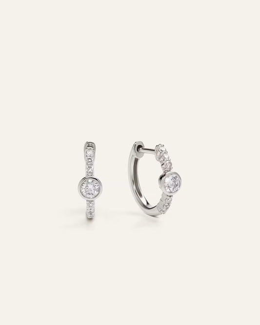 14K Gold Lab Grown Diamond Bezel Pave Tiny Huggies - US 0316