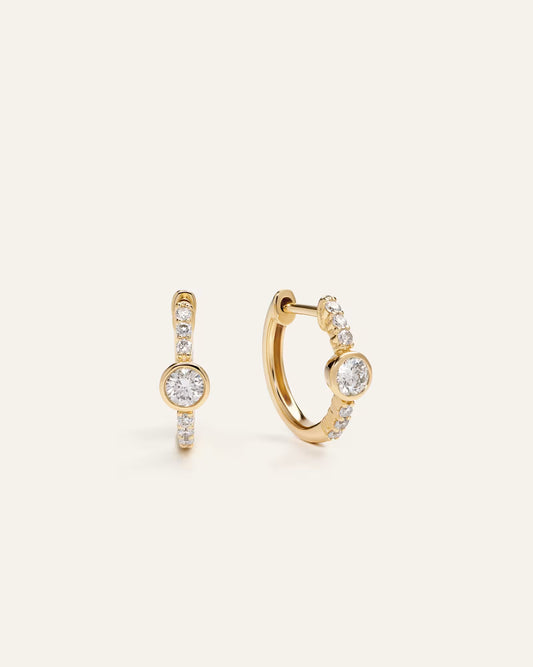 14K Gold Lab Grown Diamond Bezel Pave Tiny Huggies - US 3843