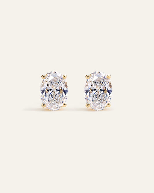 14K Gold Lab Grown Diamond Statement Oval Studs - 6ctw - US 8016