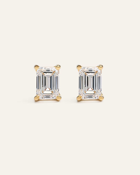 14K Gold Lab Grown Diamond Statement Emerald Studs - 6ctw - US 5029