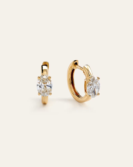 14K Gold Lab Grown Diamond Oval Solitaire Huggies - 1ctw - US 2673
