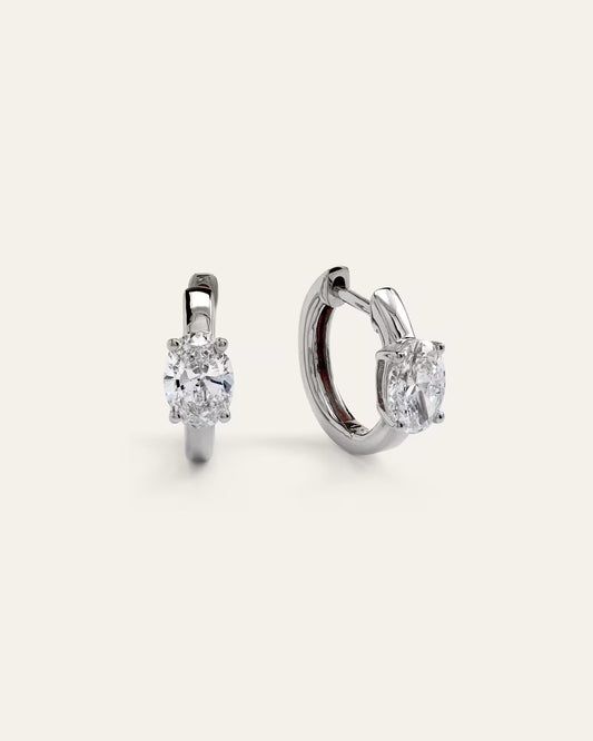 14K Gold Lab Grown Diamond Oval Solitaire Huggies - 1ctw - US 0487