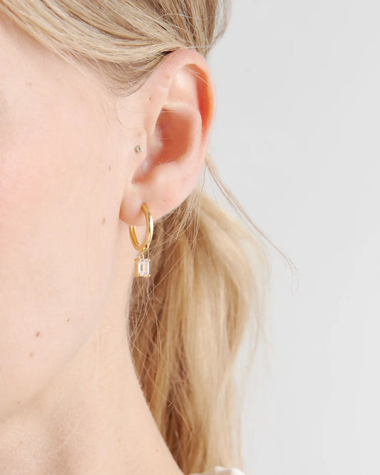 Emerald Cut Topaz Dangle Hoops - US 1983