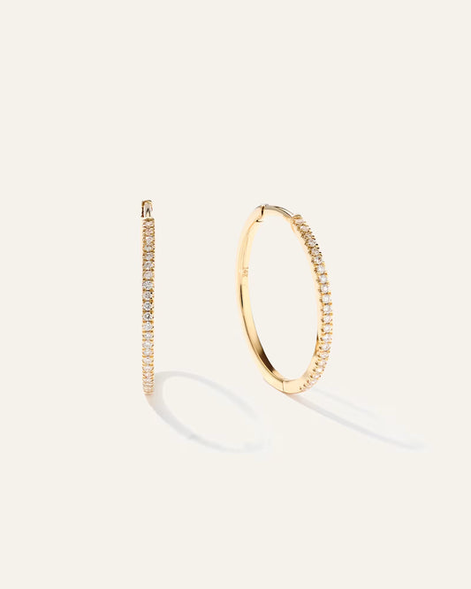 14K Gold Diamond Pave Hoops - US 4923