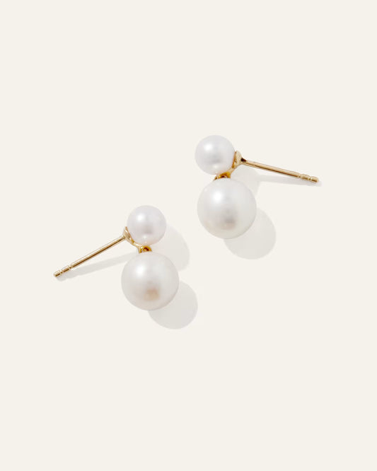 14K Gold Pearl Drop Earrings - US 0742