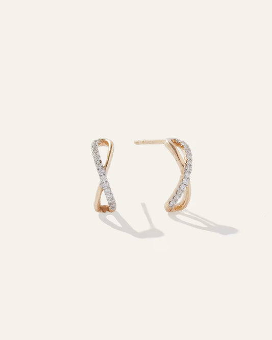 14K Gold Pave Diamond X Hoops - US 4307