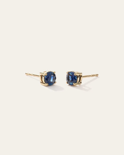 14K Gold Gemstone Solitaire Studs - US 0039