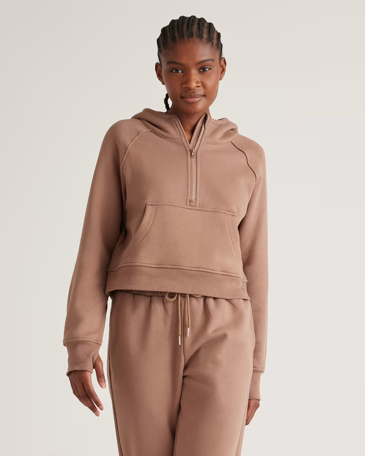 Organic Heavyweight Fleece Cropped Half Zip Hoodie - US 9320