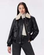 100% Leather Shearling Trim Aviator Jacket - US 1129