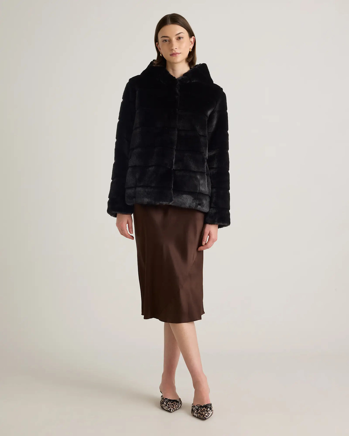Hooded Faux Fur Jacket - US 8225