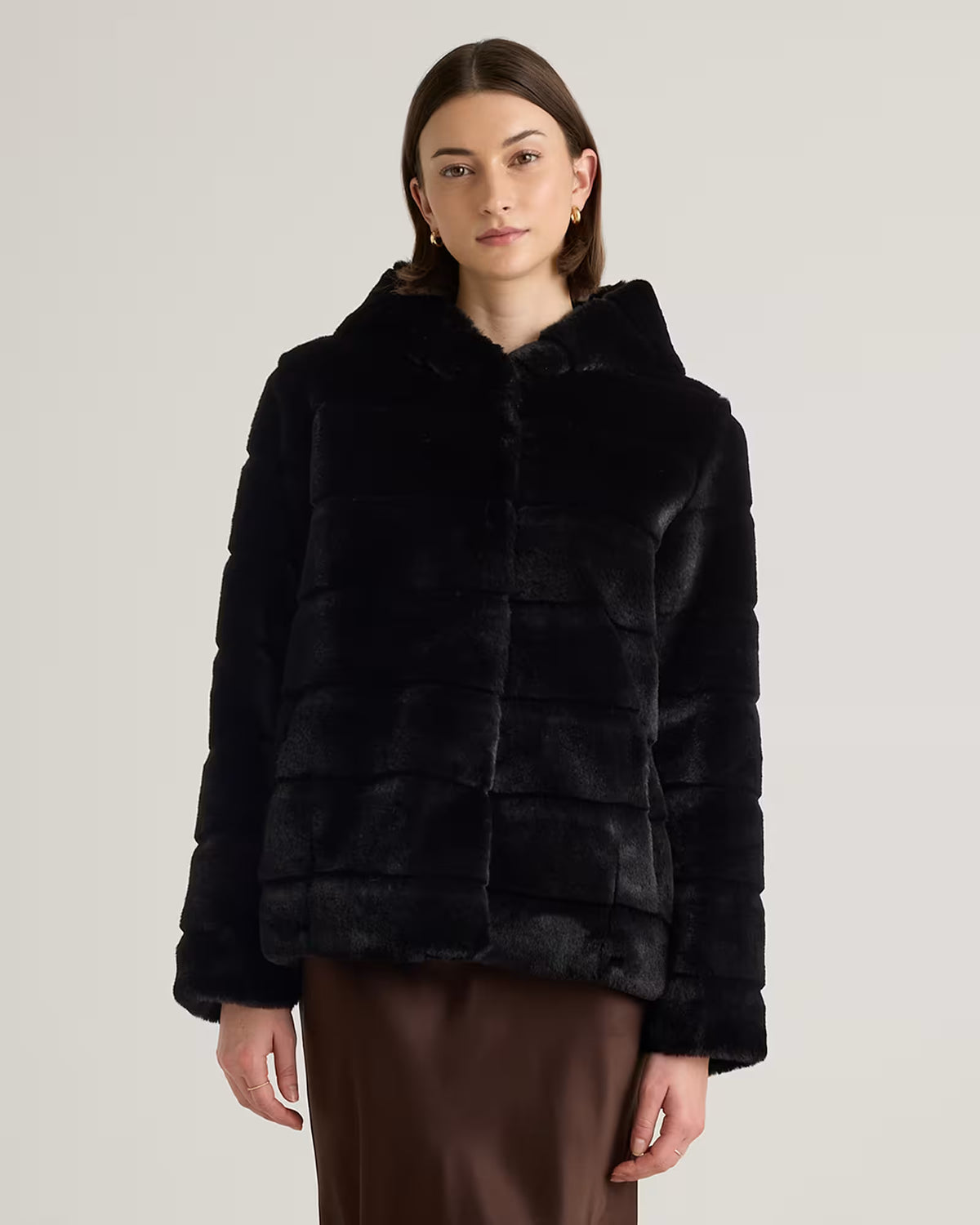 Hooded Faux Fur Jacket - US 8225