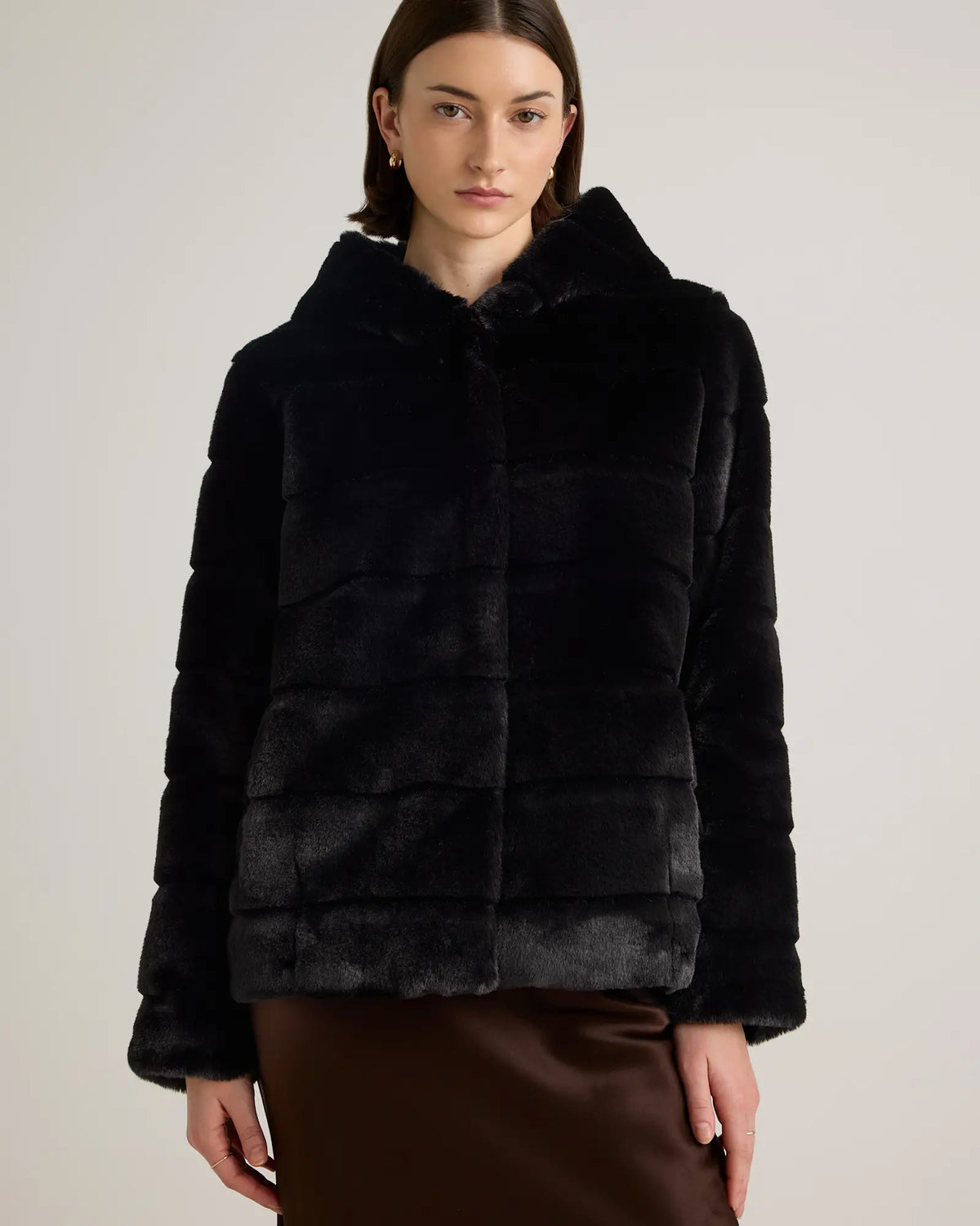 Hooded Faux Fur Jacket - US 8225