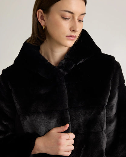 Hooded Faux Fur Jacket - US 8225