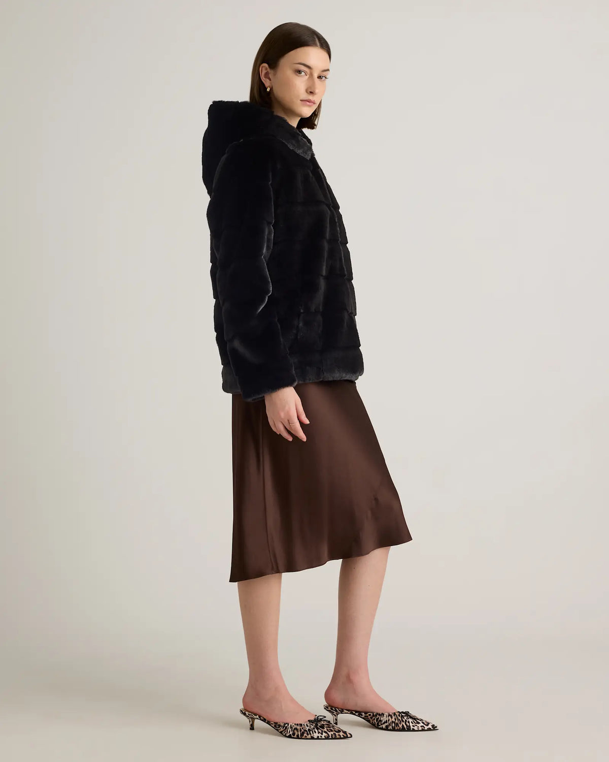 Hooded Faux Fur Jacket - US 8225