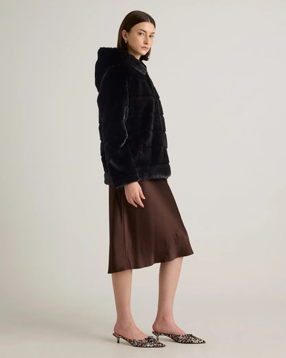 Hooded Faux Fur Jacket - US 8225