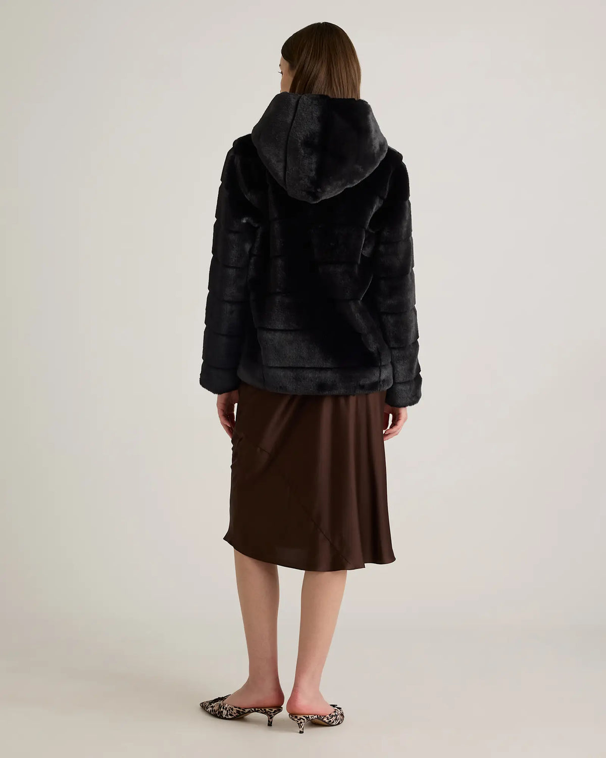 Hooded Faux Fur Jacket - US 8225