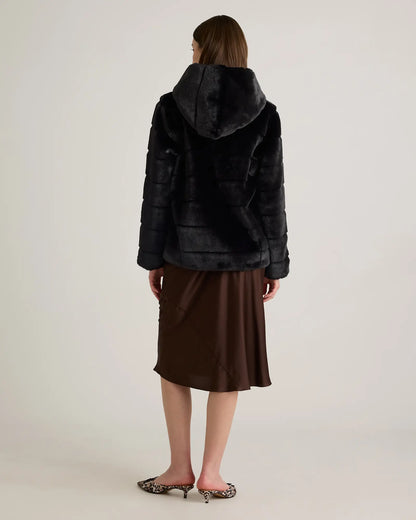 Hooded Faux Fur Jacket - US 8225