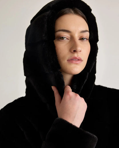 Hooded Faux Fur Jacket - US 8225