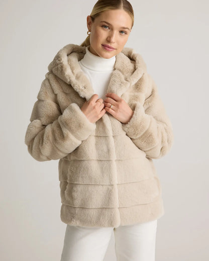 Hooded Faux Fur Jacket - US 7611