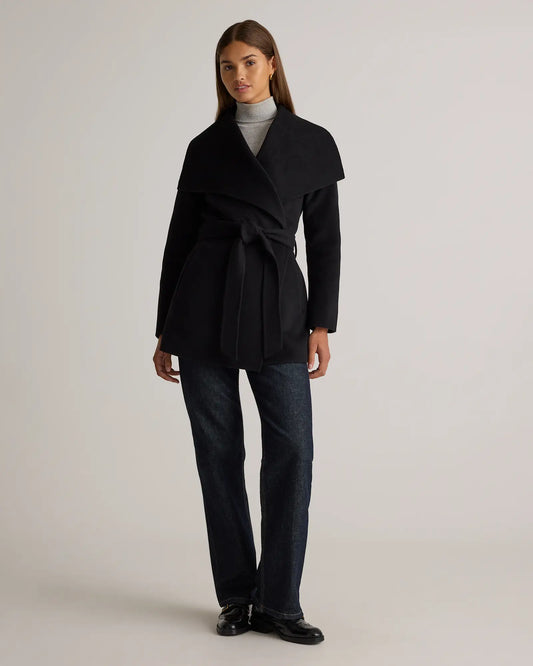 Double-Faced Merino Wool Draped Collar Short Wrap Coat - US 0226