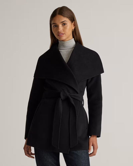 Double-Faced Merino Wool Draped Collar Short Wrap Coat - US 0226