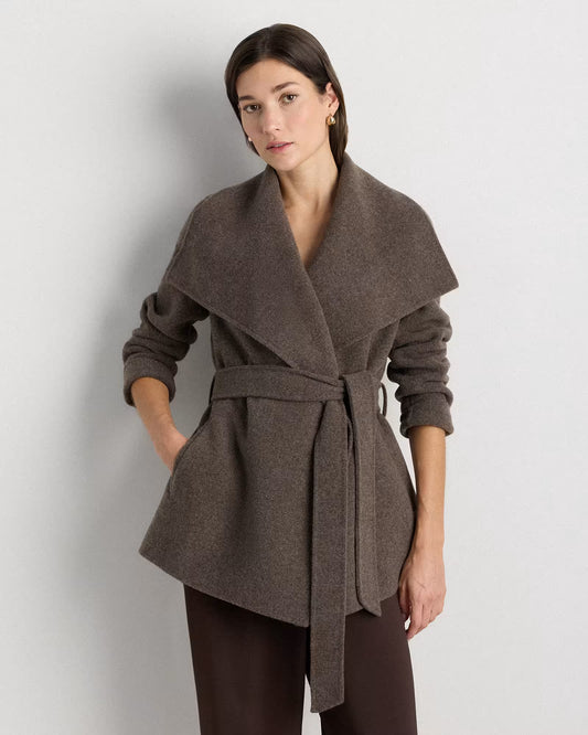 Double-Faced Merino Wool Draped Collar Short Wrap Coat - US 2255