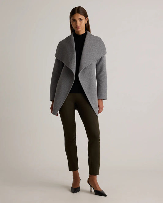 Double-Faced Merino Wool Draped Collar Short Wrap Coat - US 6819