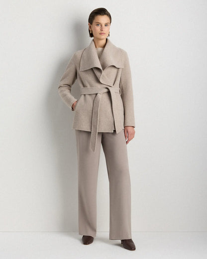 Double-Faced Merino Wool Draped Collar Short Wrap Coat - US 4364