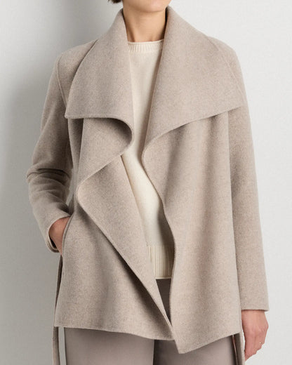 Double-Faced Merino Wool Draped Collar Short Wrap Coat - US 4364