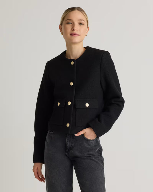 100% Merino Wool Collarless Cropped Jacket - US 4774