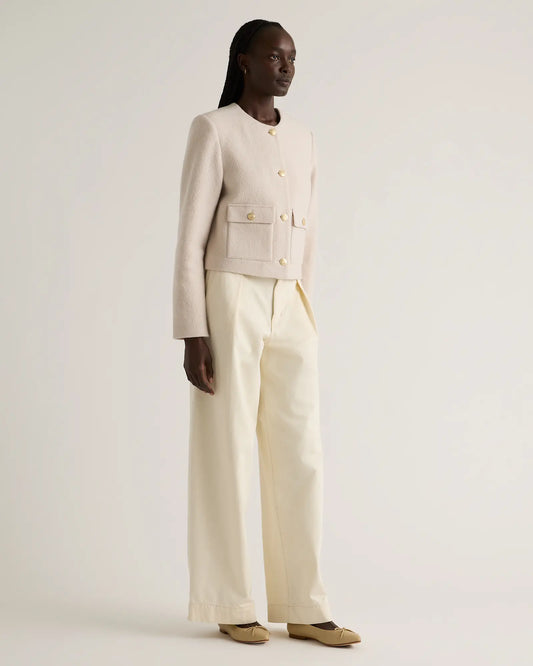 100% Merino Wool Collarless Cropped Jacket - US 8977