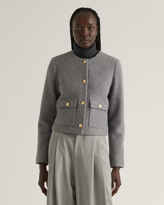 100% Merino Wool Collarless Cropped Jacket - US 9341
