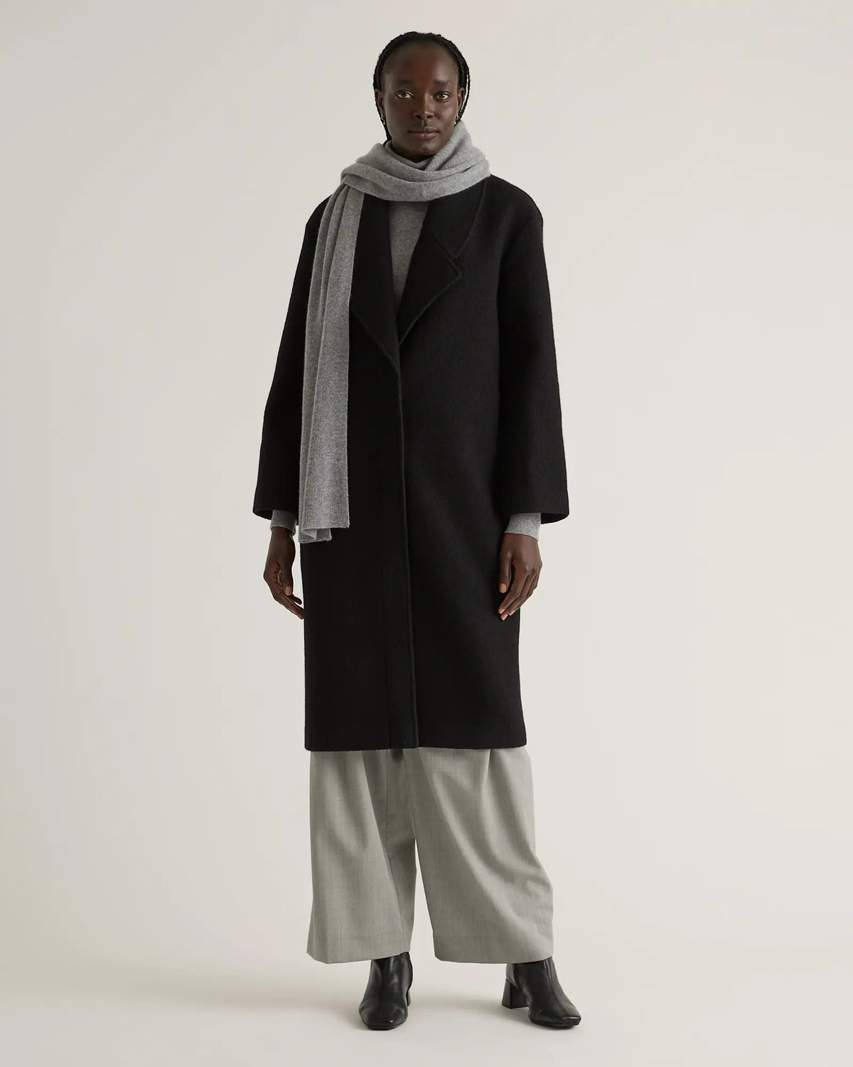 100% Merino Wool Shawl Collar Long Coat - US 4051