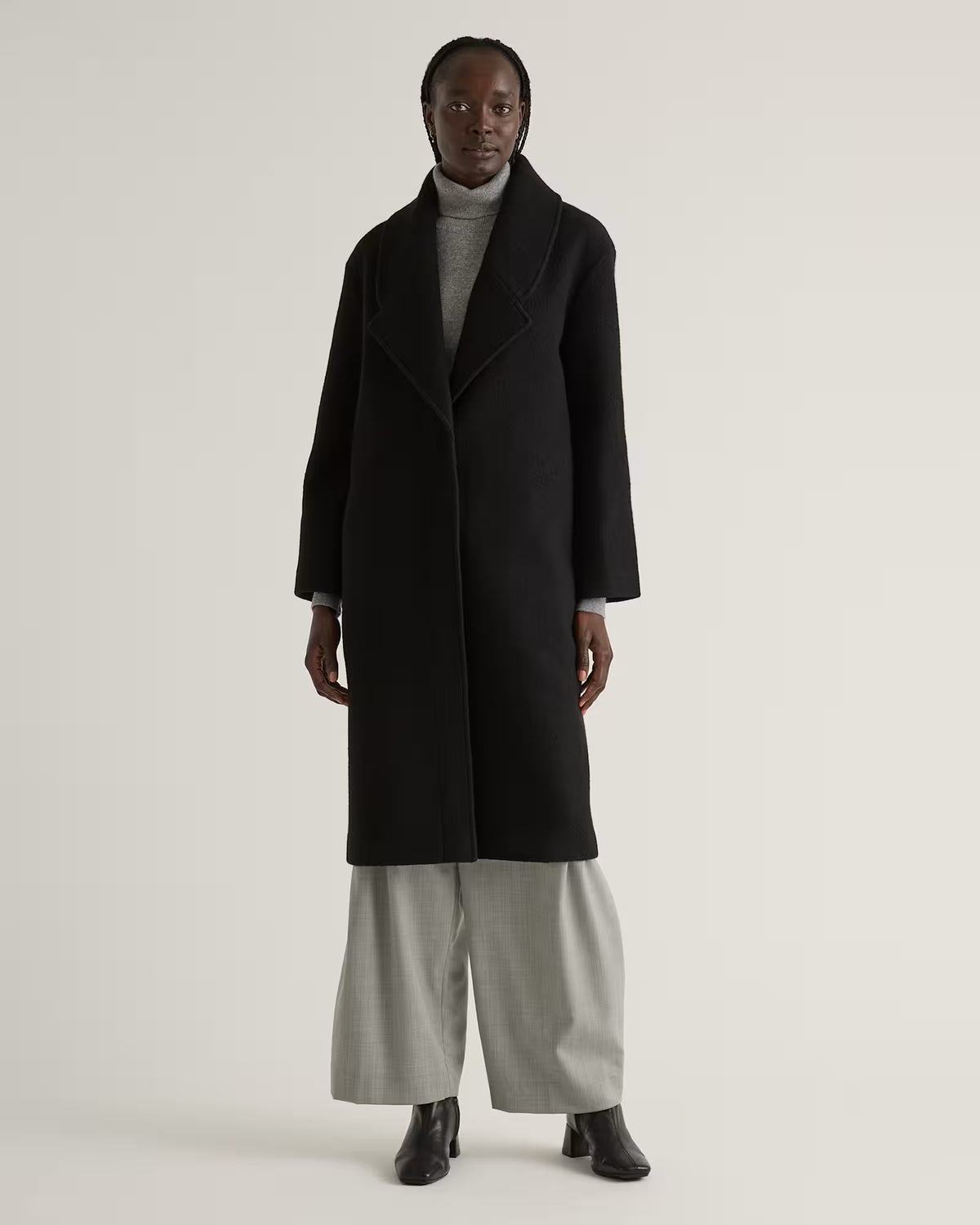 100% Merino Wool Shawl Collar Long Coat - US 4051