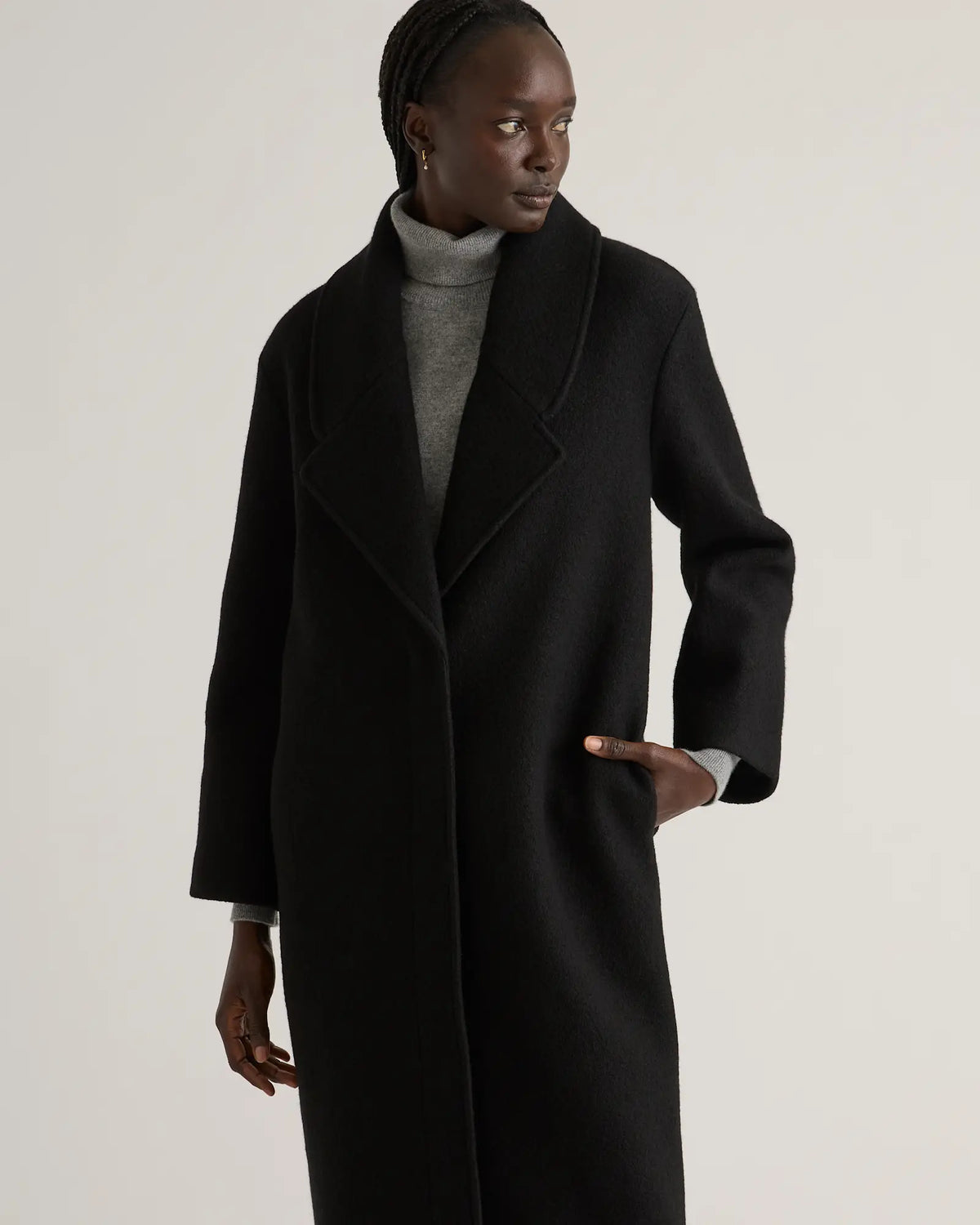 100% Merino Wool Shawl Collar Long Coat - US 4051