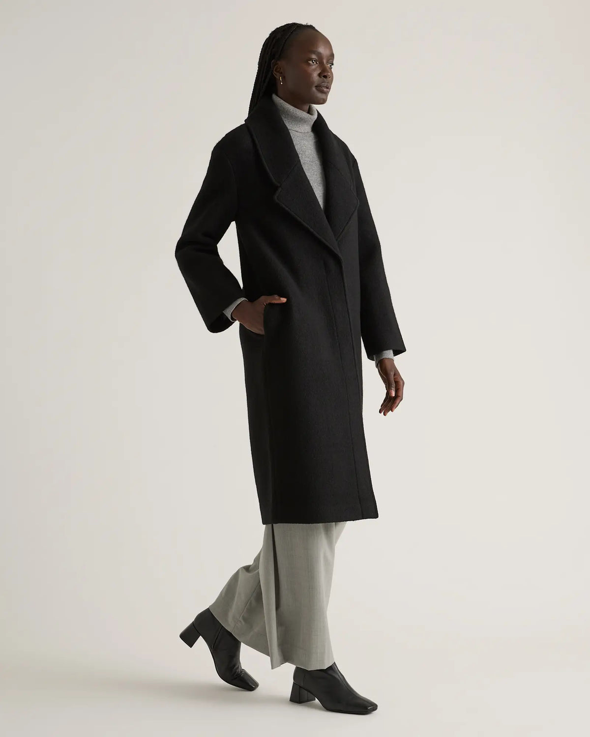 100% Merino Wool Shawl Collar Long Coat - US 4051
