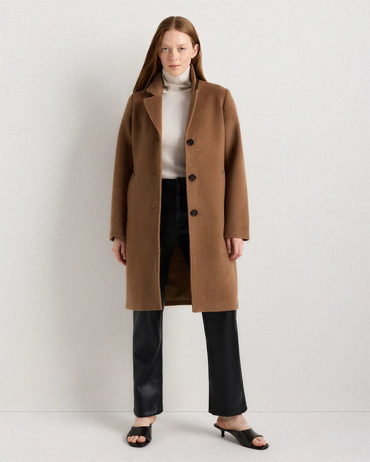 Camel Hair Single-Breasted Midi Coat - US 4172