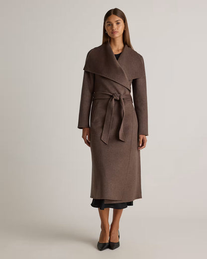 Double-Faced Merino Wool Draped Collar Wrap Coat - US 9966
