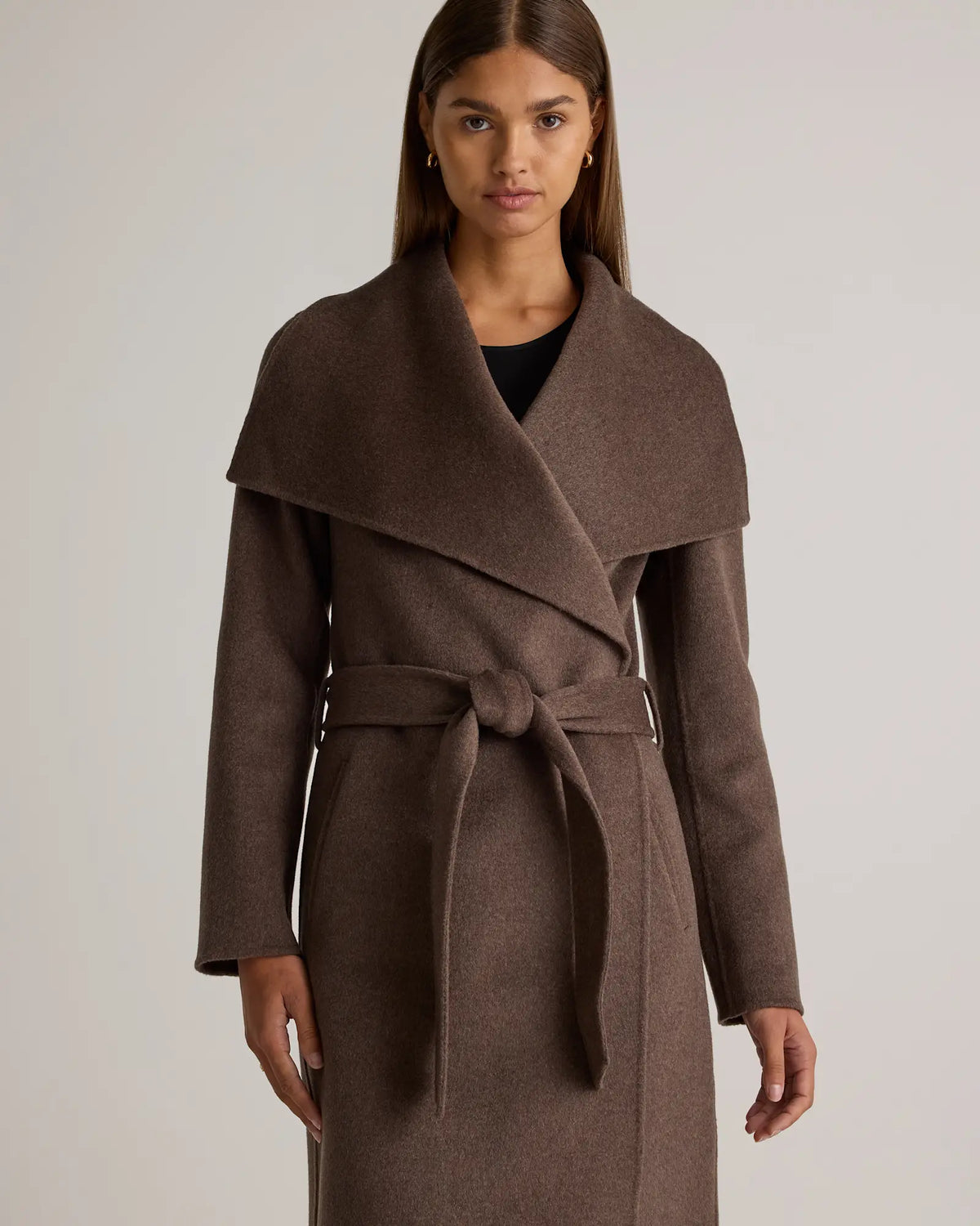 Double-Faced Merino Wool Draped Collar Wrap Coat - US 9966