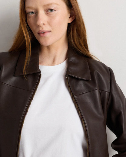 100% Leather Cropped Zip-Front Jacket - US 6860