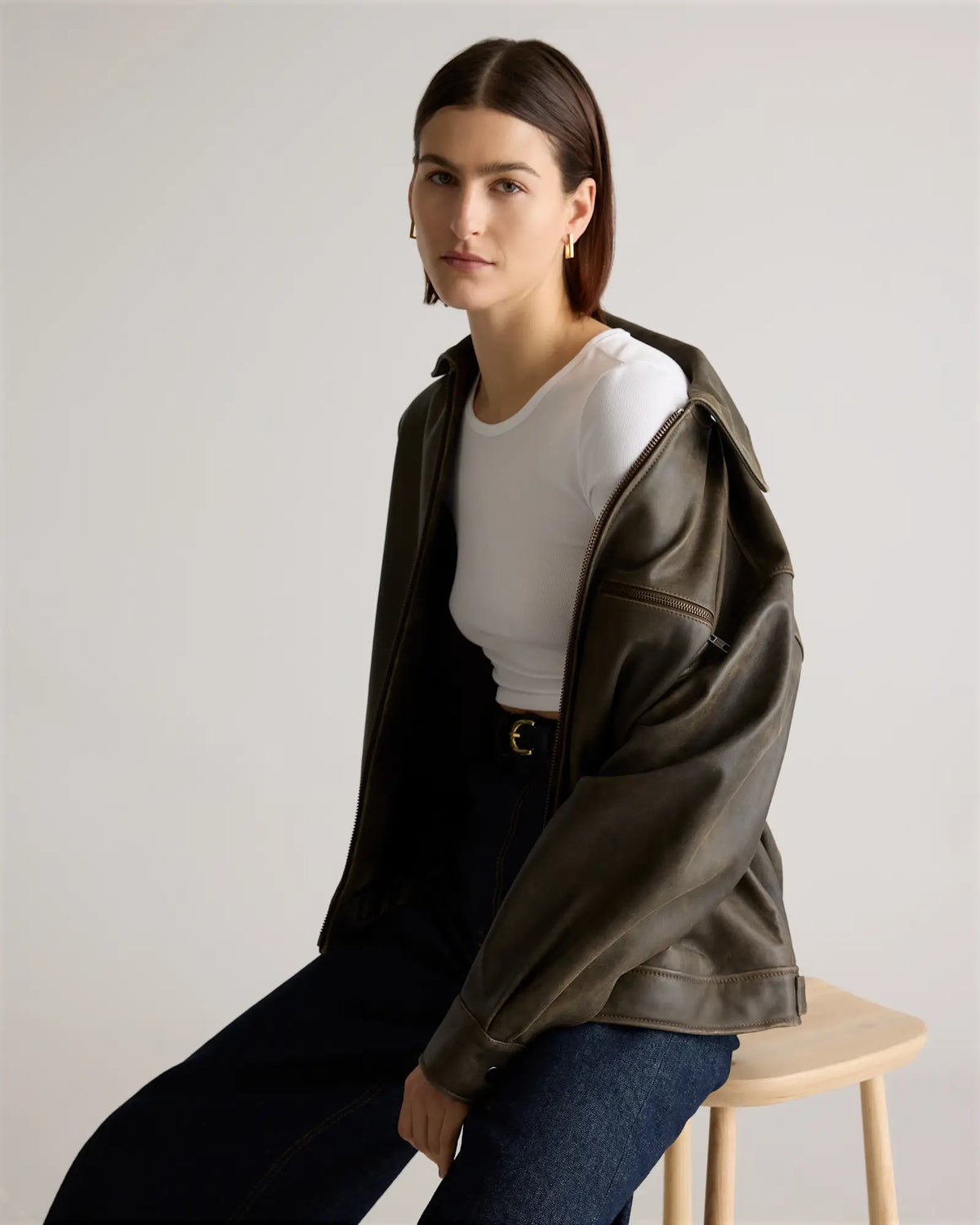 100% Leather Oversized Bomber Jacket - US 8773