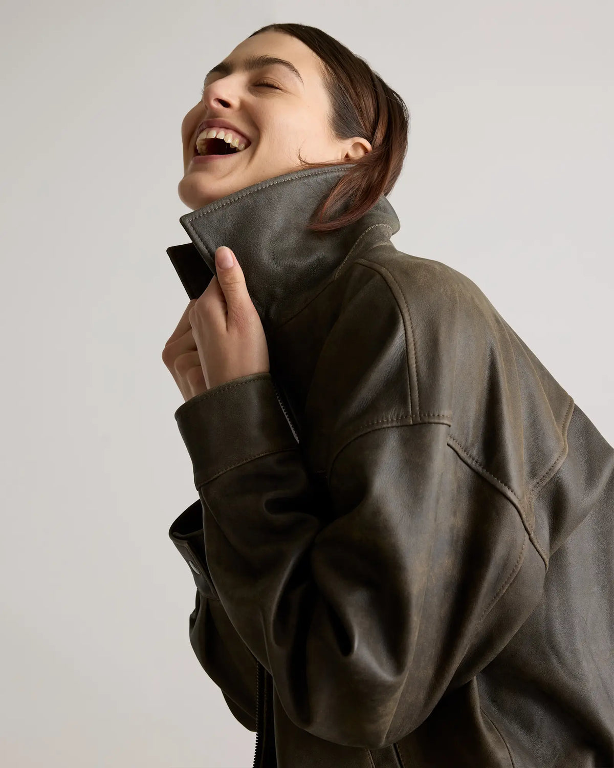 100% Leather Oversized Bomber Jacket - US 8773