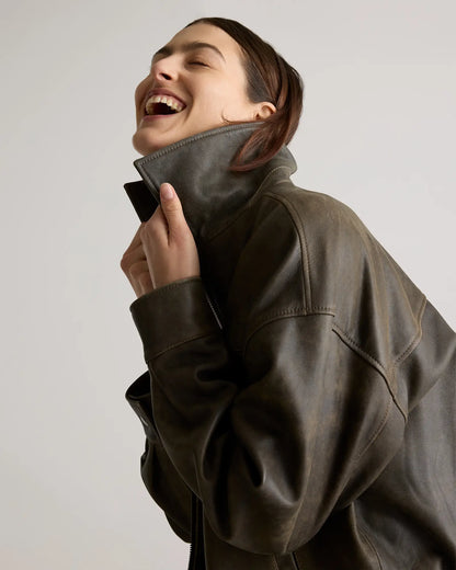 100% Leather Oversized Bomber Jacket - US 8773