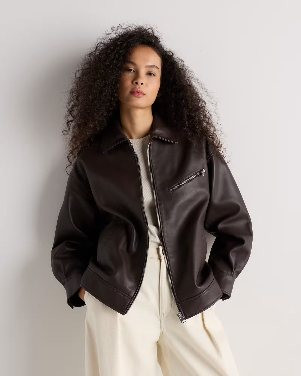 100% Leather Oversized Bomber Jacket - US 0276