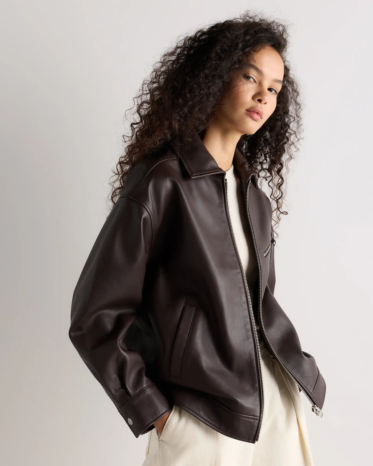 100% Leather Oversized Bomber Jacket - US 0276