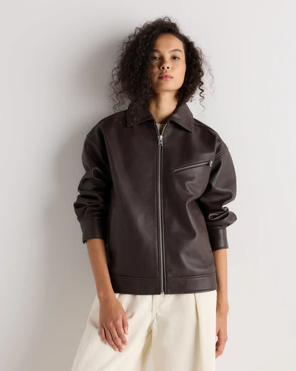 100% Leather Oversized Bomber Jacket - US 0276