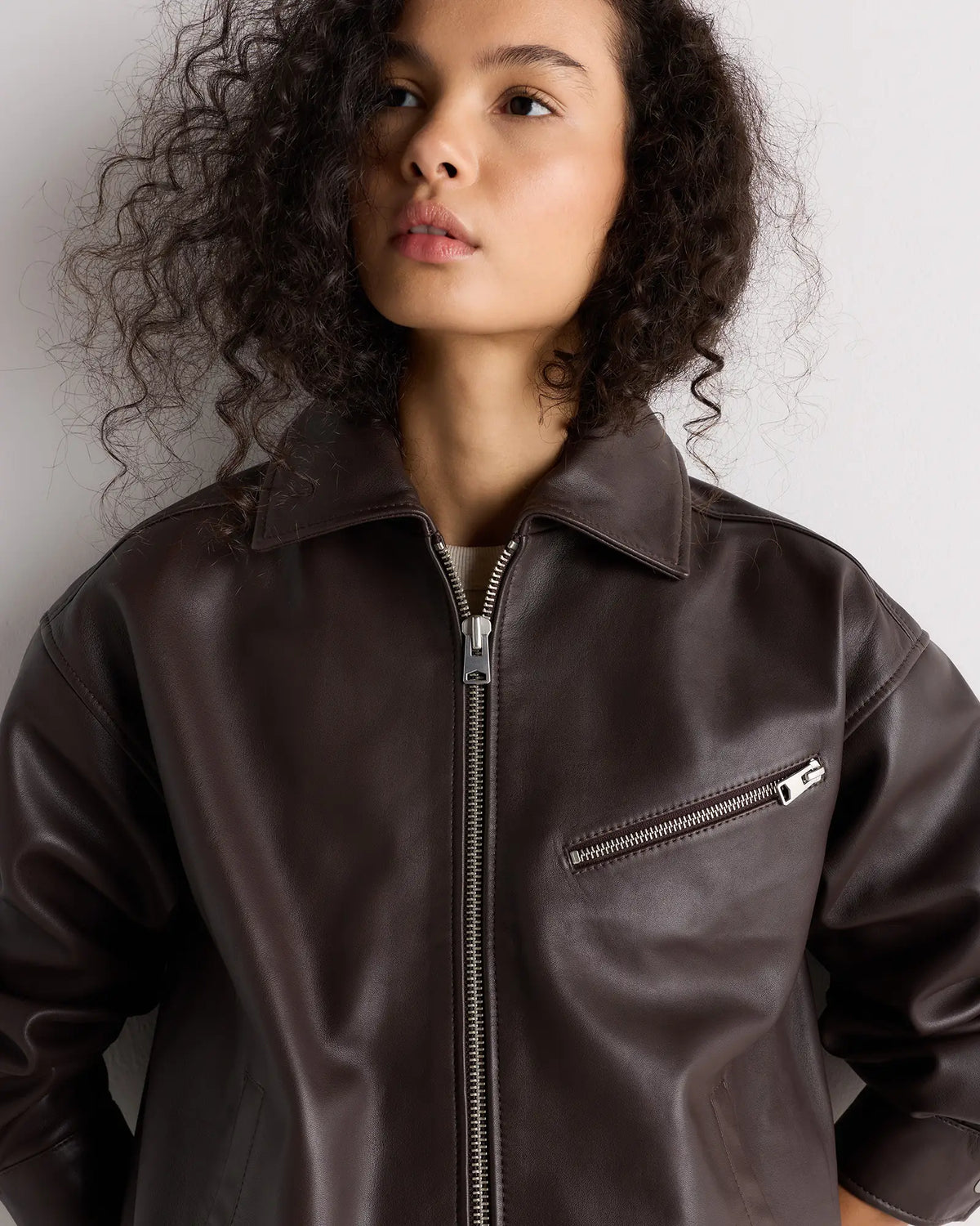 100% Leather Oversized Bomber Jacket - US 0276