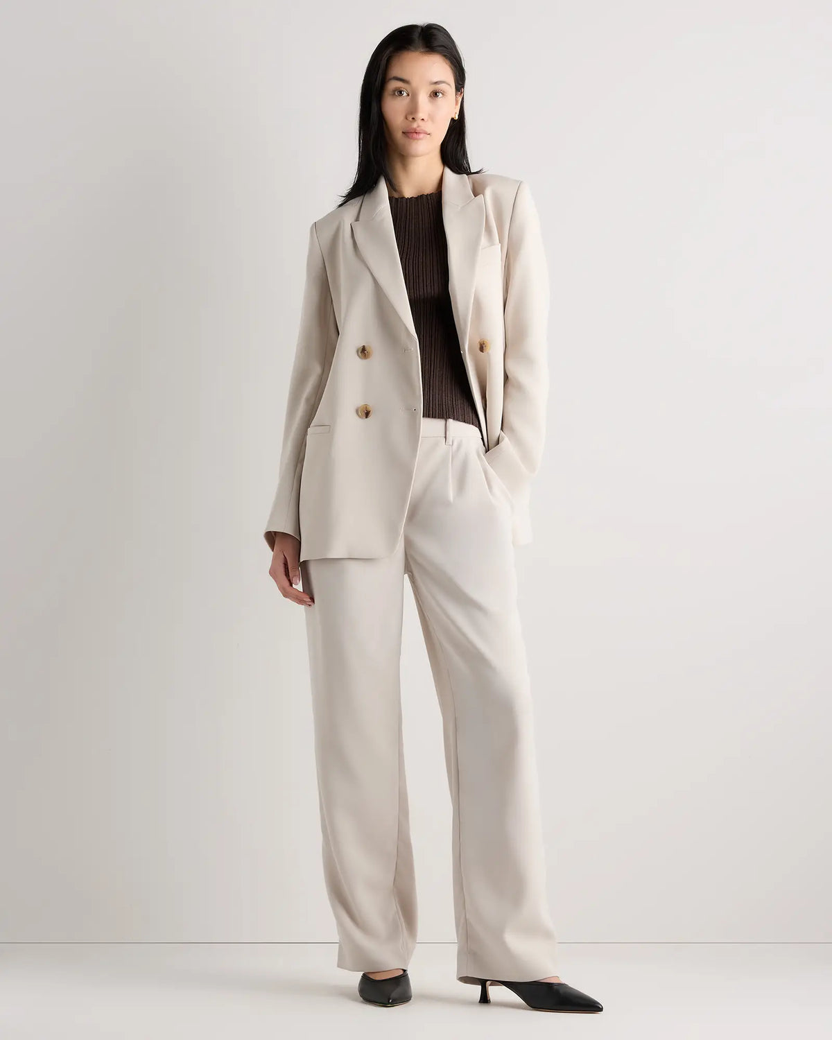 Stretch Crepe Relaxed Double-Breasted Blazer - US 7411